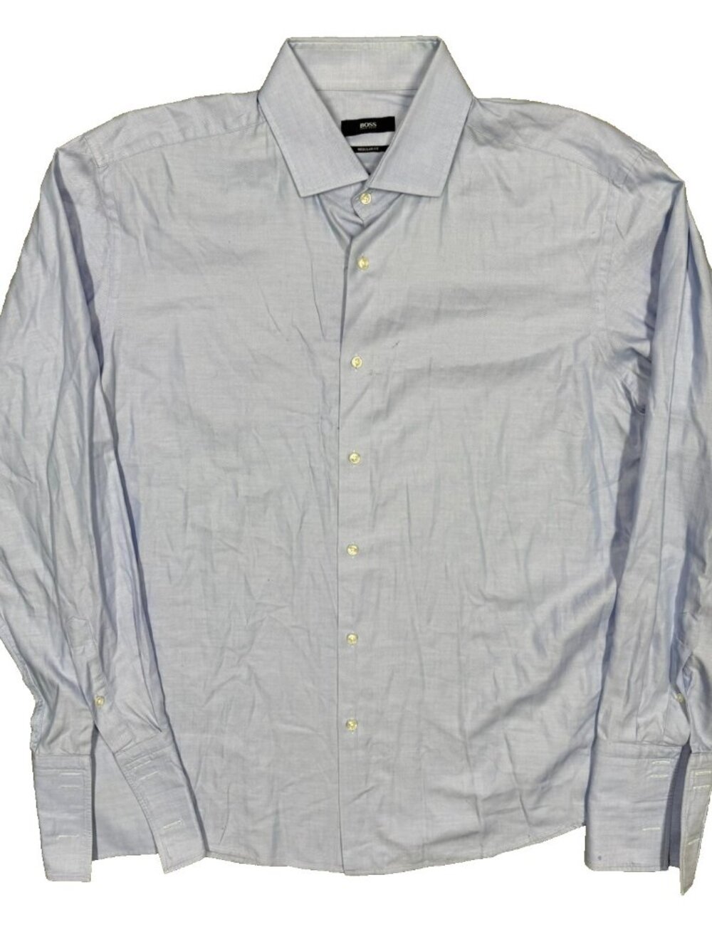 Hugo Boss Dress Shirt W/ French Cuffs Herringbone Cotton Blue 43 17 XL